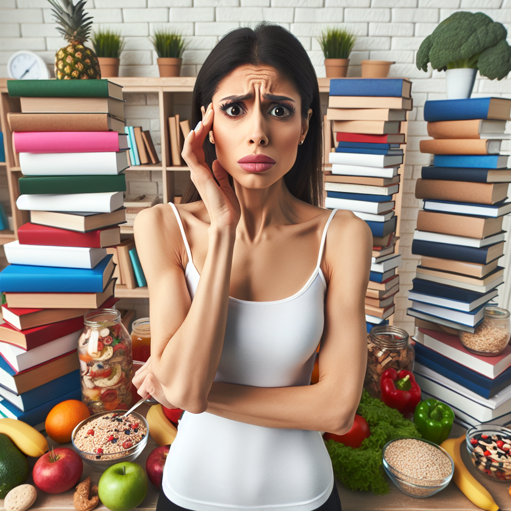 femme_moyen_orient_confuse_choix_alimentaires_sains_livres_regime